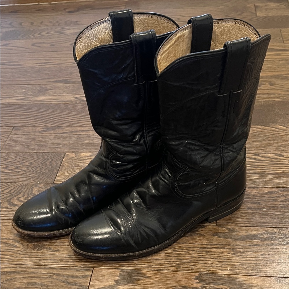 Justin Boots Black Leather Cowboy Western Roper Boots Women’s 7.5B Made in USA
